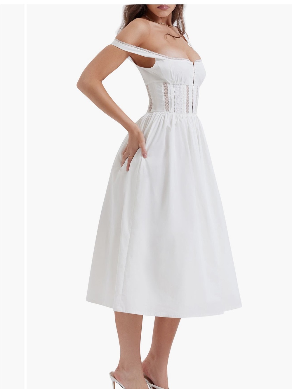 House of CB White One-Shoulder Corset Midi Dress